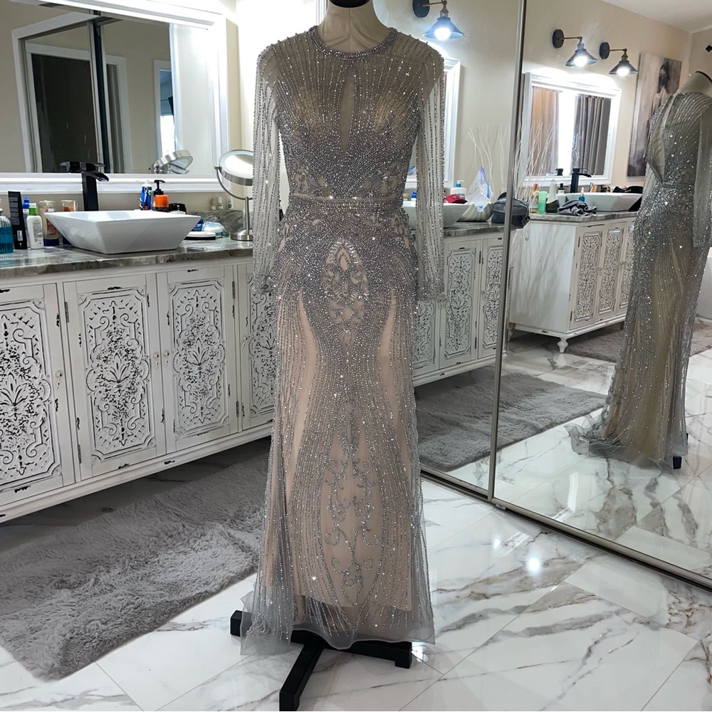 Elegant Long Sleeve Beaded Dress